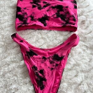 Forever 21 Pink and Black Tie-Dye Bikini